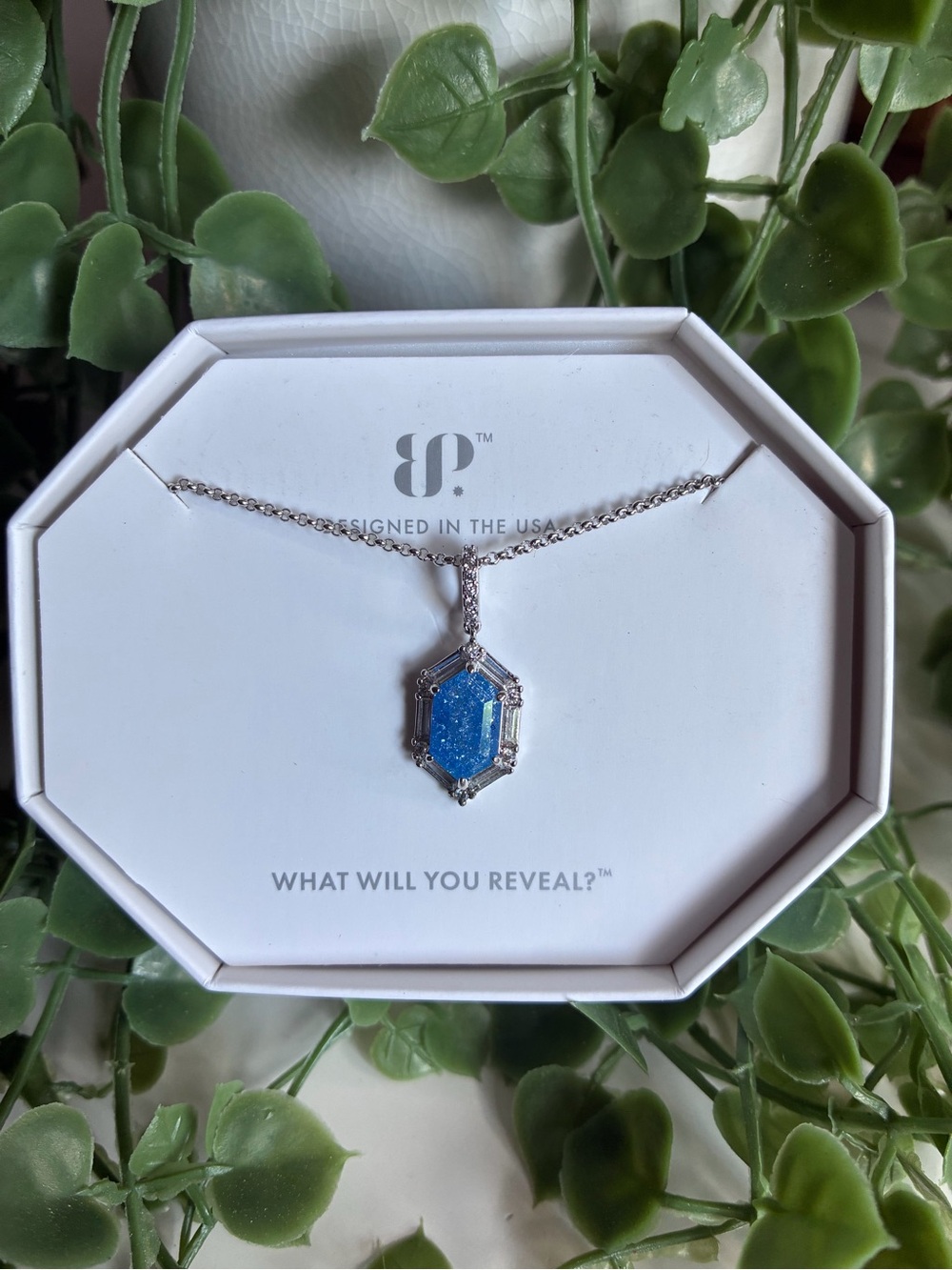 New Bomb Party Only Room For The Shine Blue Ice Crystal on Rhodium Necklace